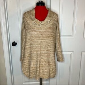Anthropologie Field Flower Cowl Neck Tunic Knit Sweater Tan Womens Large
